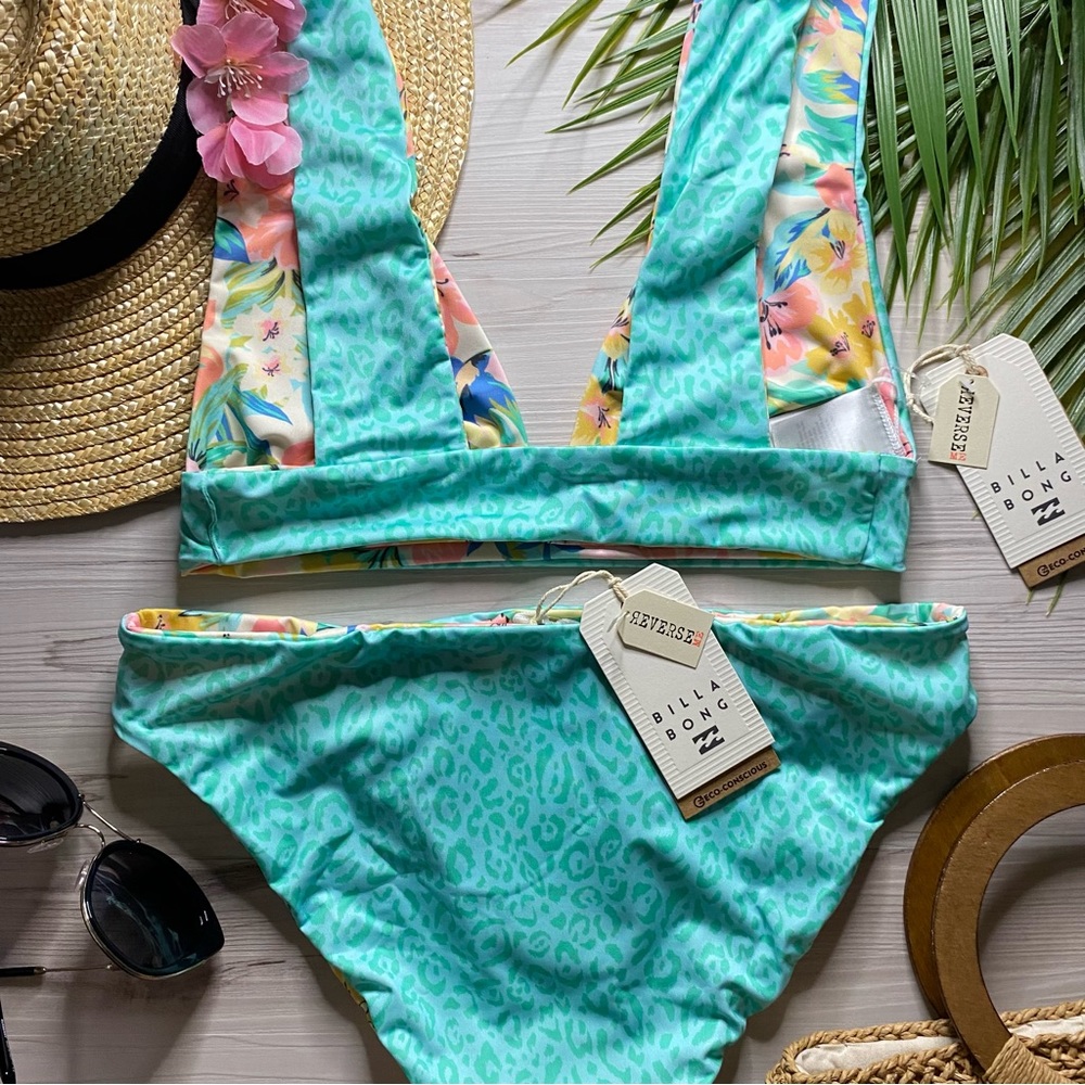 Billabong โข Sweet Tropics Reversible Floral Plunge Bikini Top | Lowrider Bottoms - Picture 11 of 16